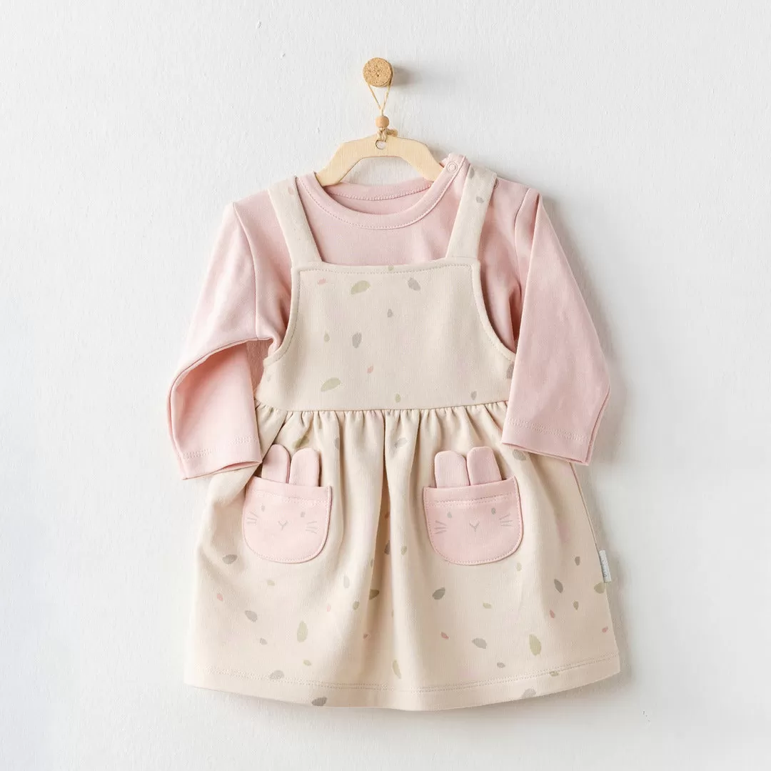 Beige Leaf Pinafore Dress Outfit