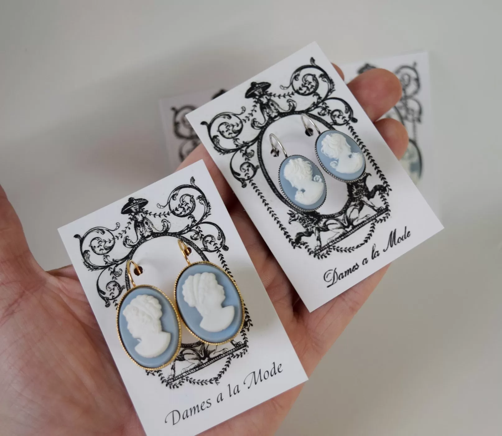 Blue and White Cameo Earrings