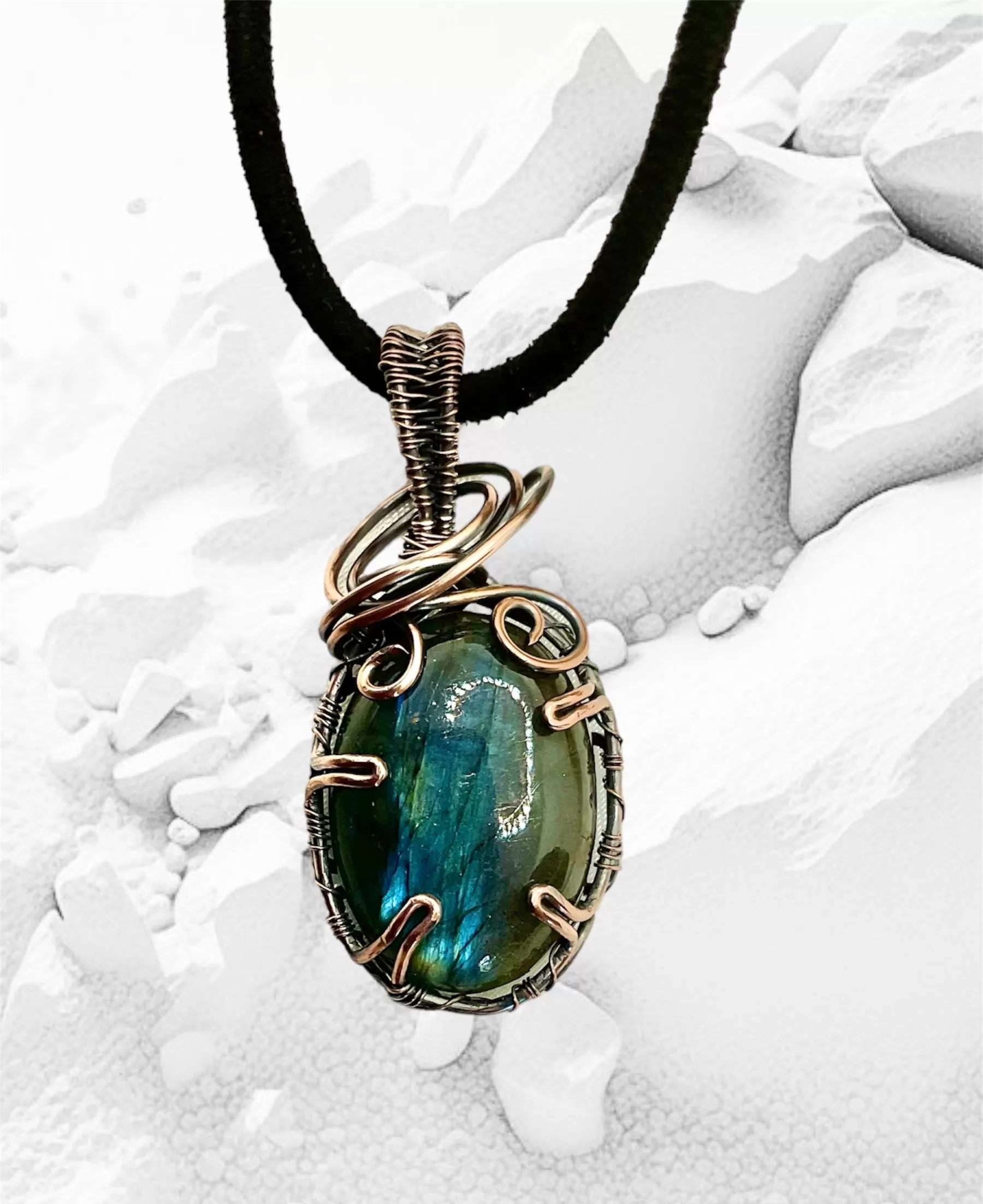 Blue Labradorite Wire Wrapped Pendant