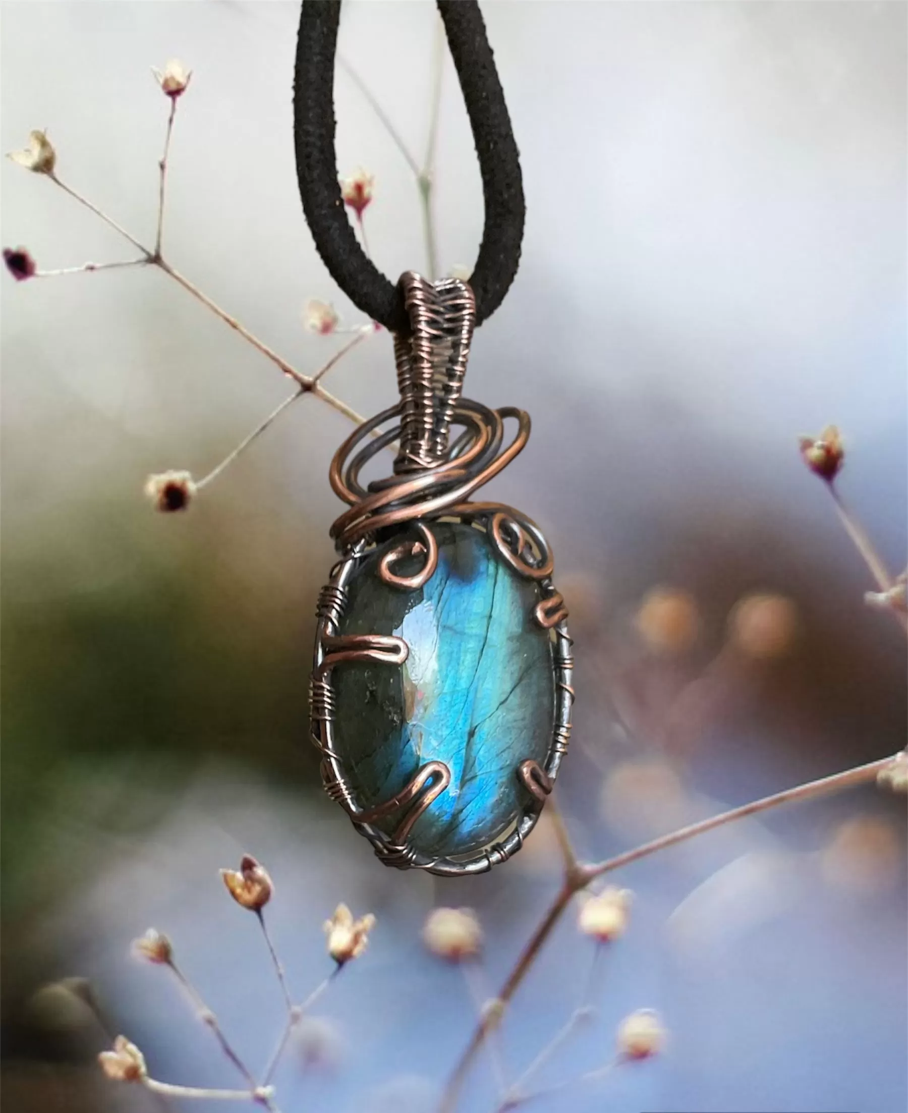 Blue Labradorite Wire Wrapped Pendant