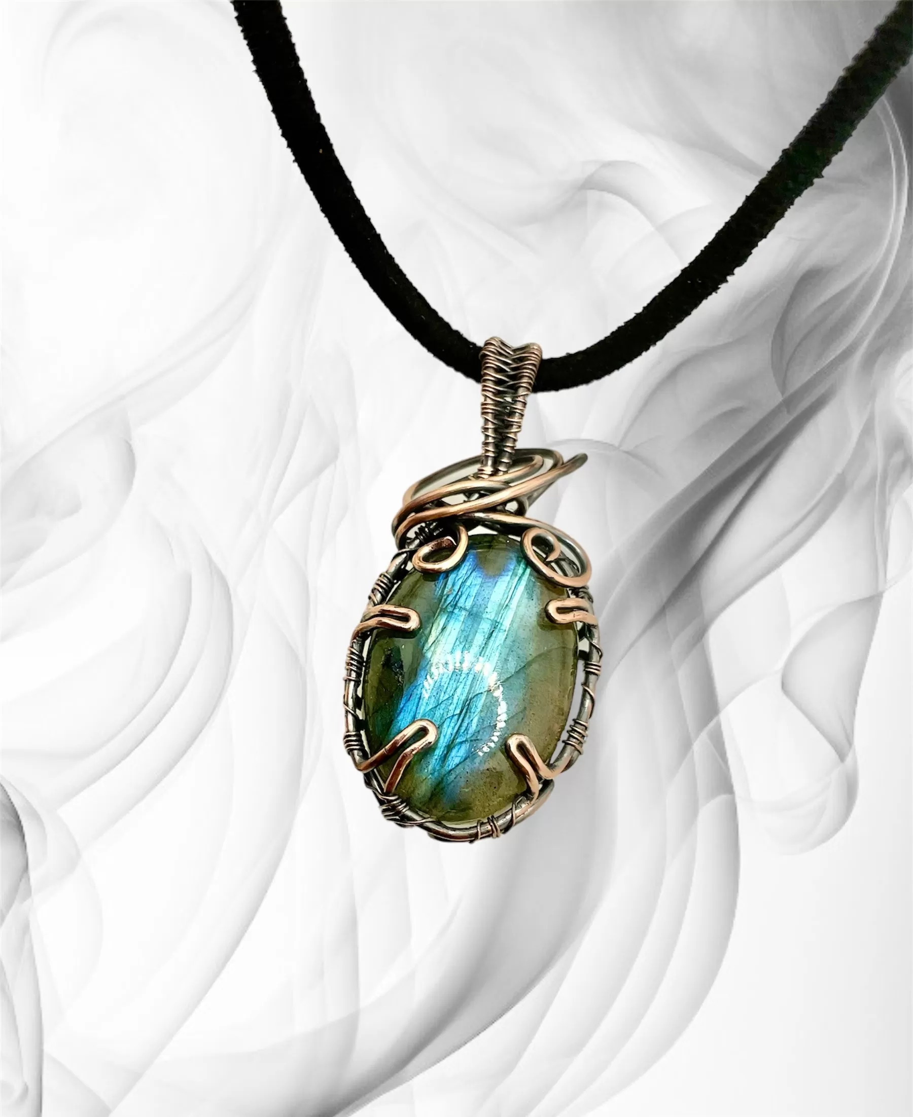 Blue Labradorite Wire Wrapped Pendant