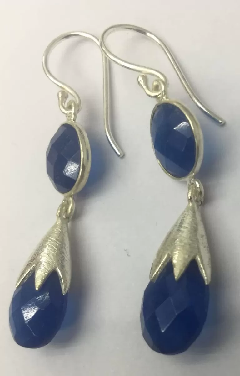 Blue Quartz Round & Briollet Shape Stone Earring