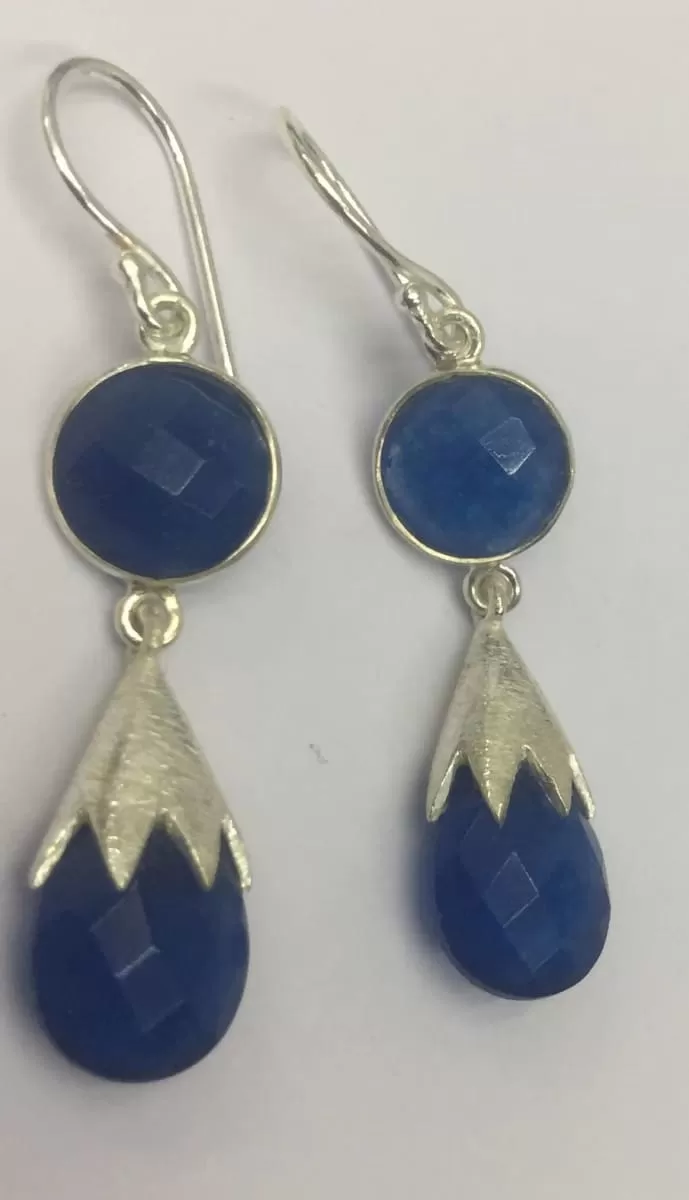 Blue Quartz Round & Briollet Shape Stone Earring