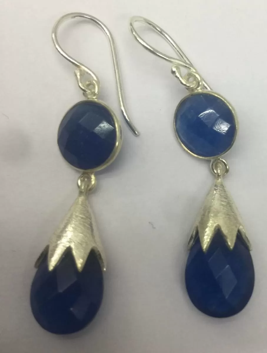 Blue Quartz Round & Briollet Shape Stone Earring