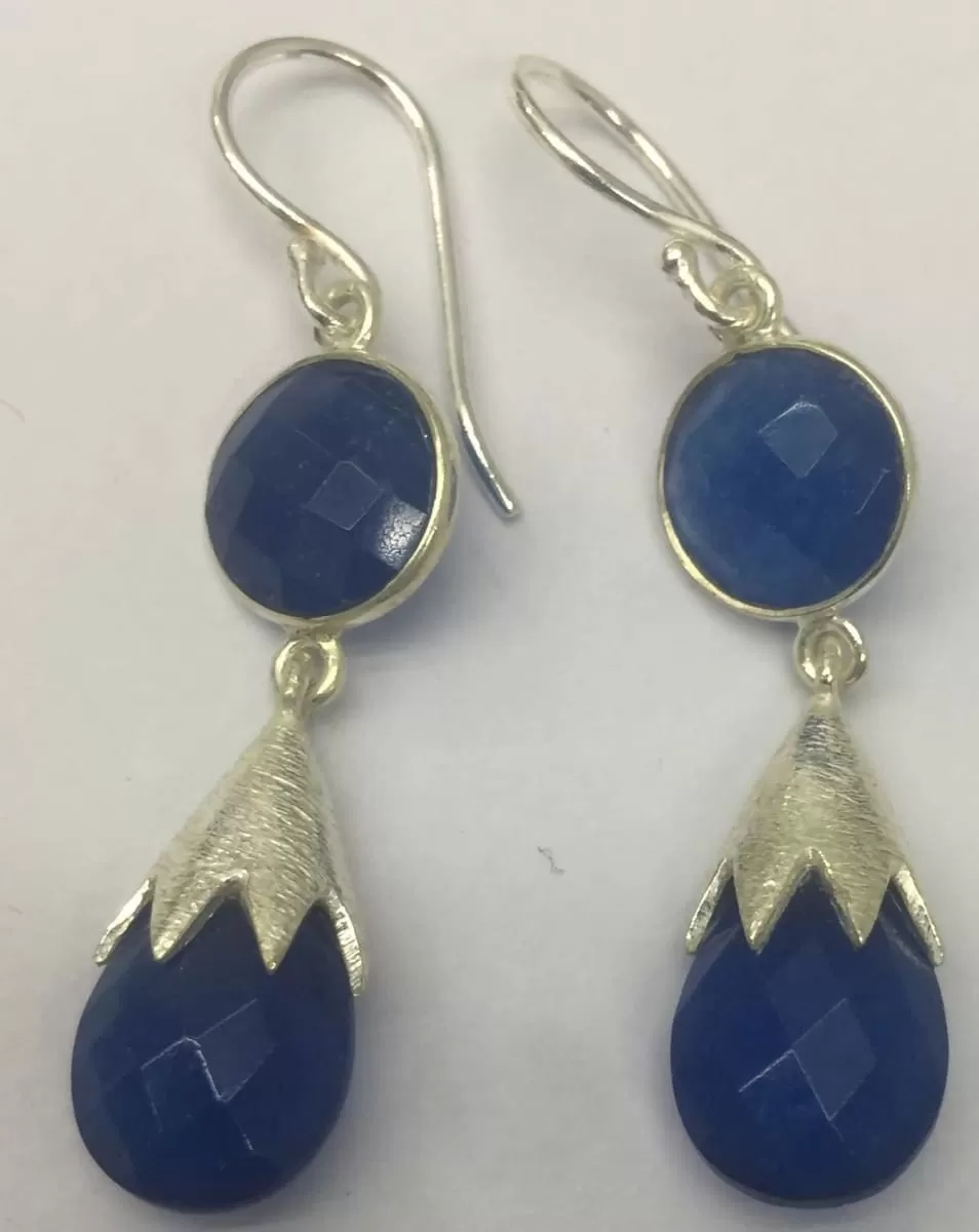 Blue Quartz Round & Briollet Shape Stone Earring