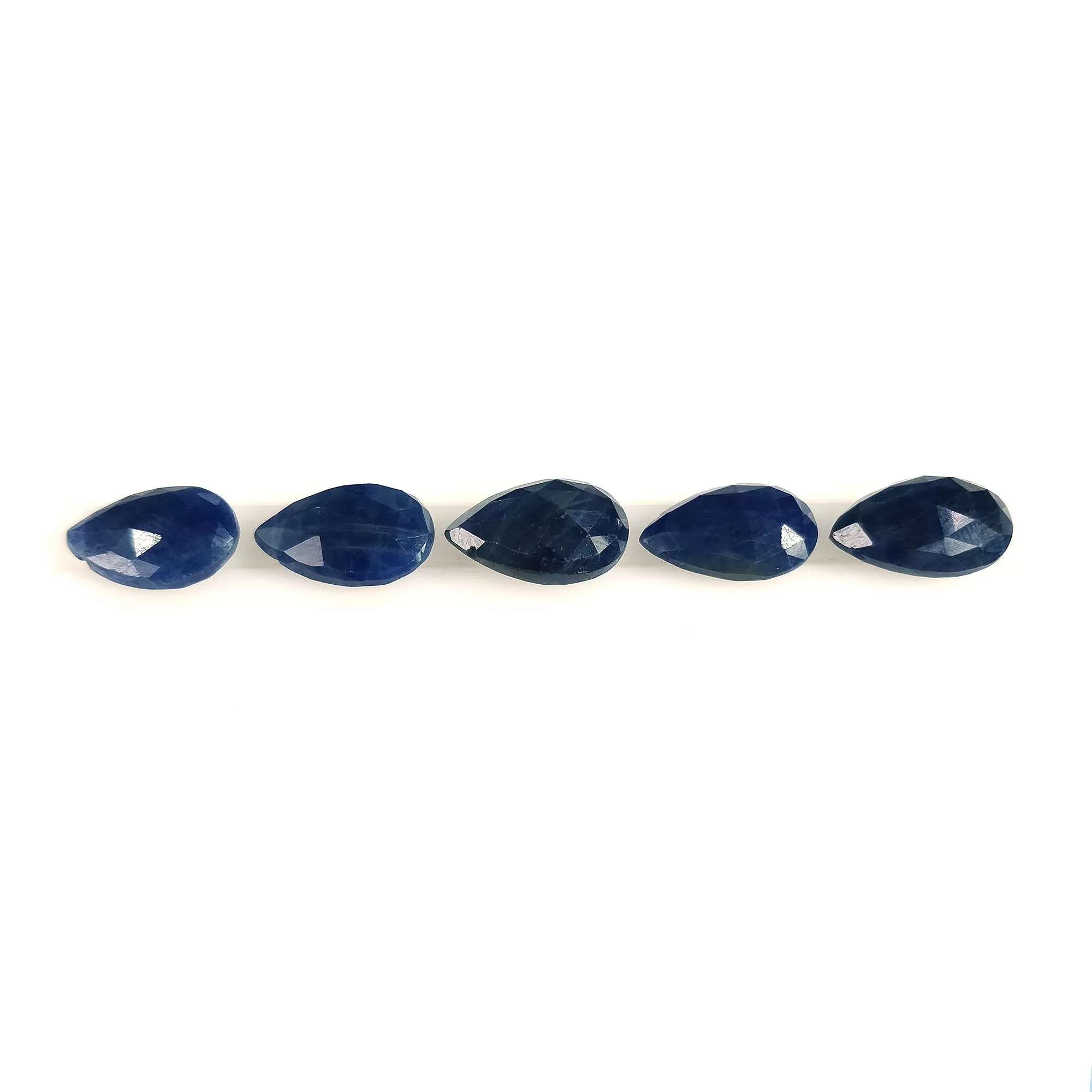 BLUE SAPPHIRE Gemstone Checker Cut : 27.85cts Natural Untreated Unheated Side To Side Drilled Sapphire Pear Shape 14*9mm 5pcs