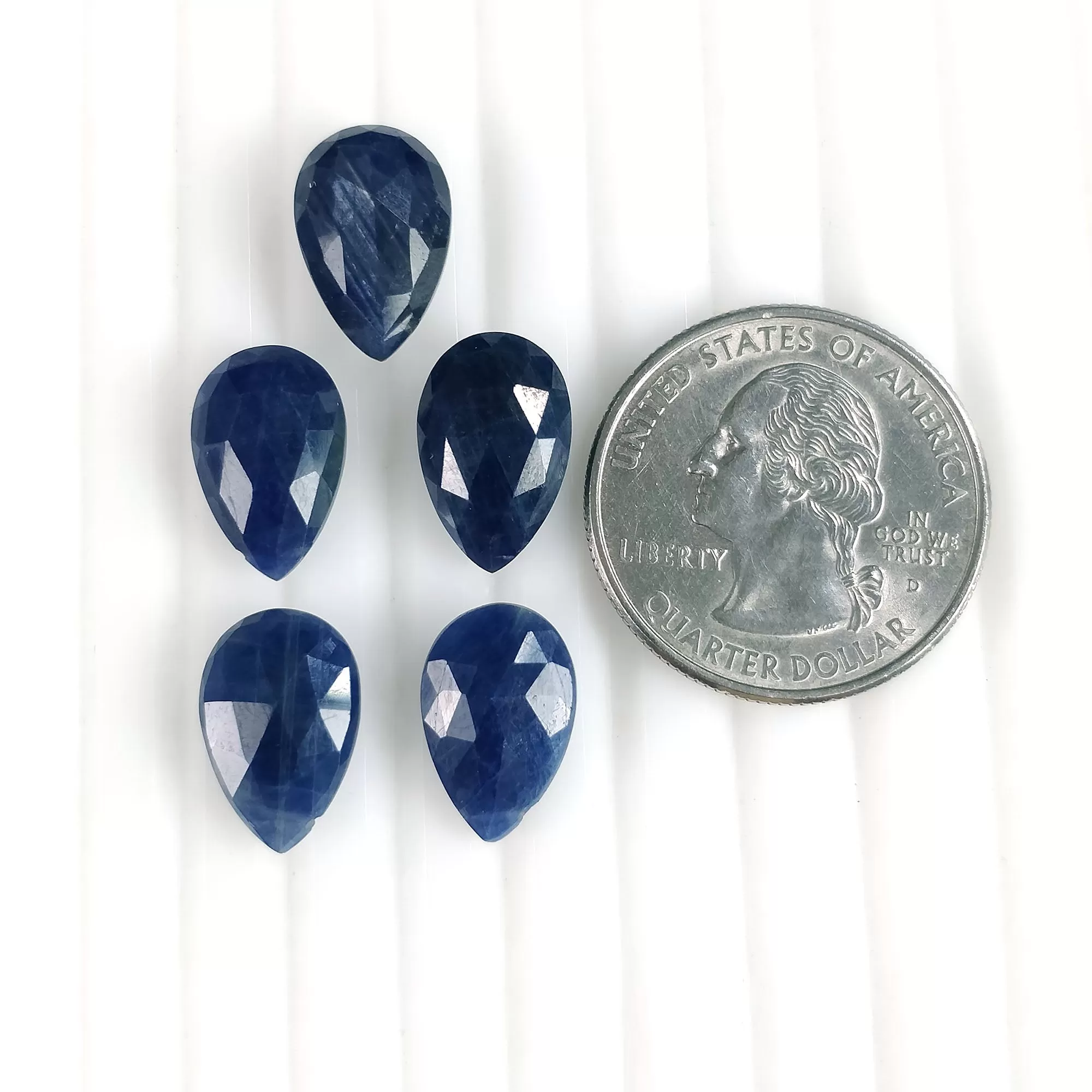 BLUE SAPPHIRE Gemstone Checker Cut : 27.85cts Natural Untreated Unheated Side To Side Drilled Sapphire Pear Shape 14*9mm 5pcs