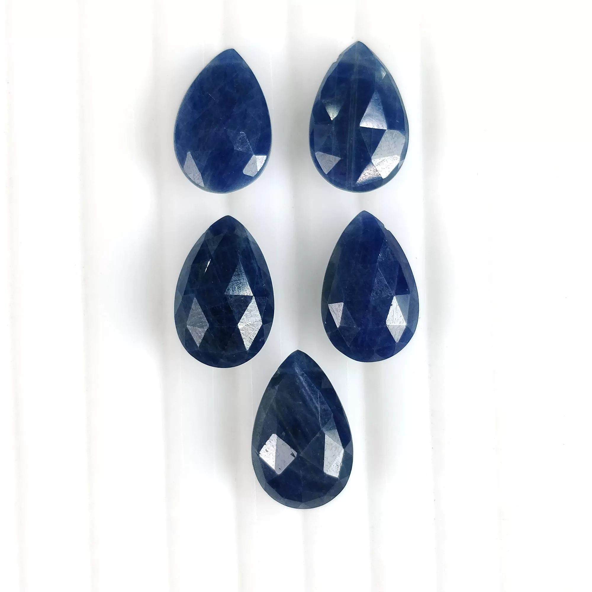 BLUE SAPPHIRE Gemstone Checker Cut : 27.85cts Natural Untreated Unheated Side To Side Drilled Sapphire Pear Shape 14*9mm 5pcs