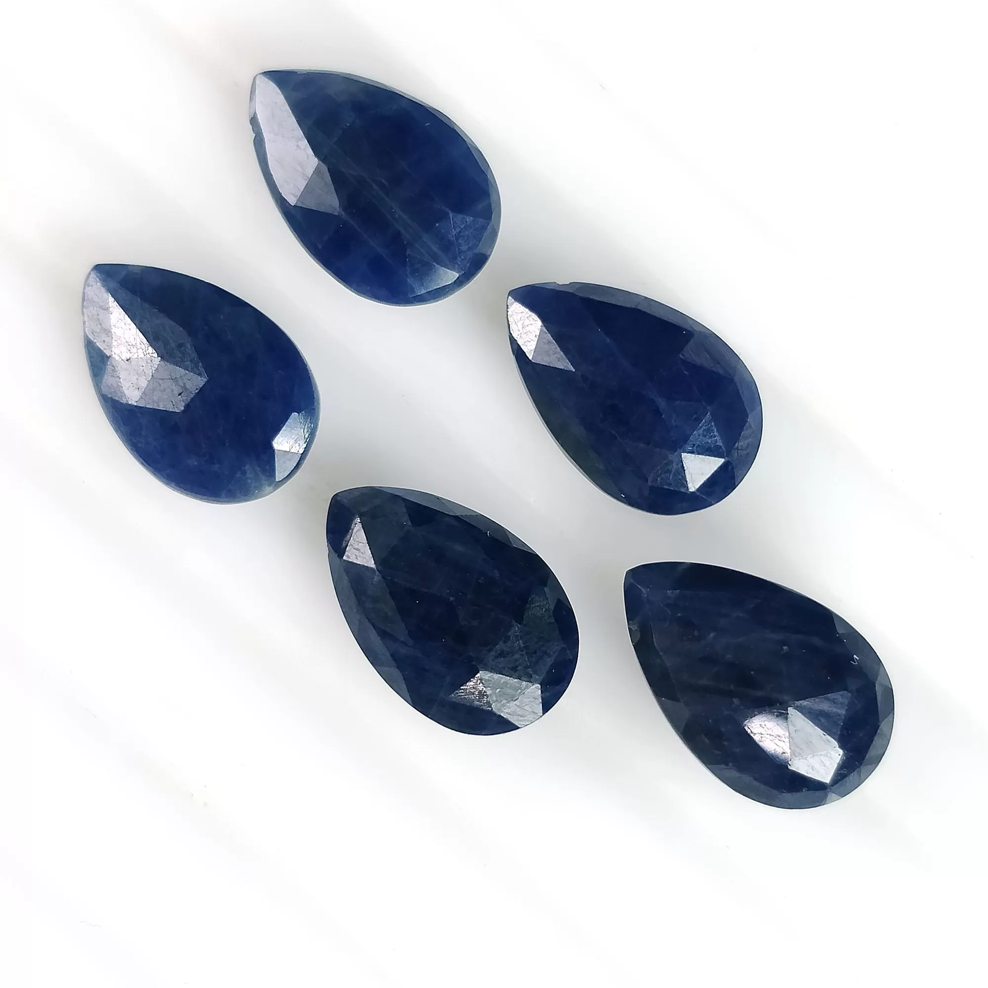 BLUE SAPPHIRE Gemstone Checker Cut : 27.85cts Natural Untreated Unheated Side To Side Drilled Sapphire Pear Shape 14*9mm 5pcs