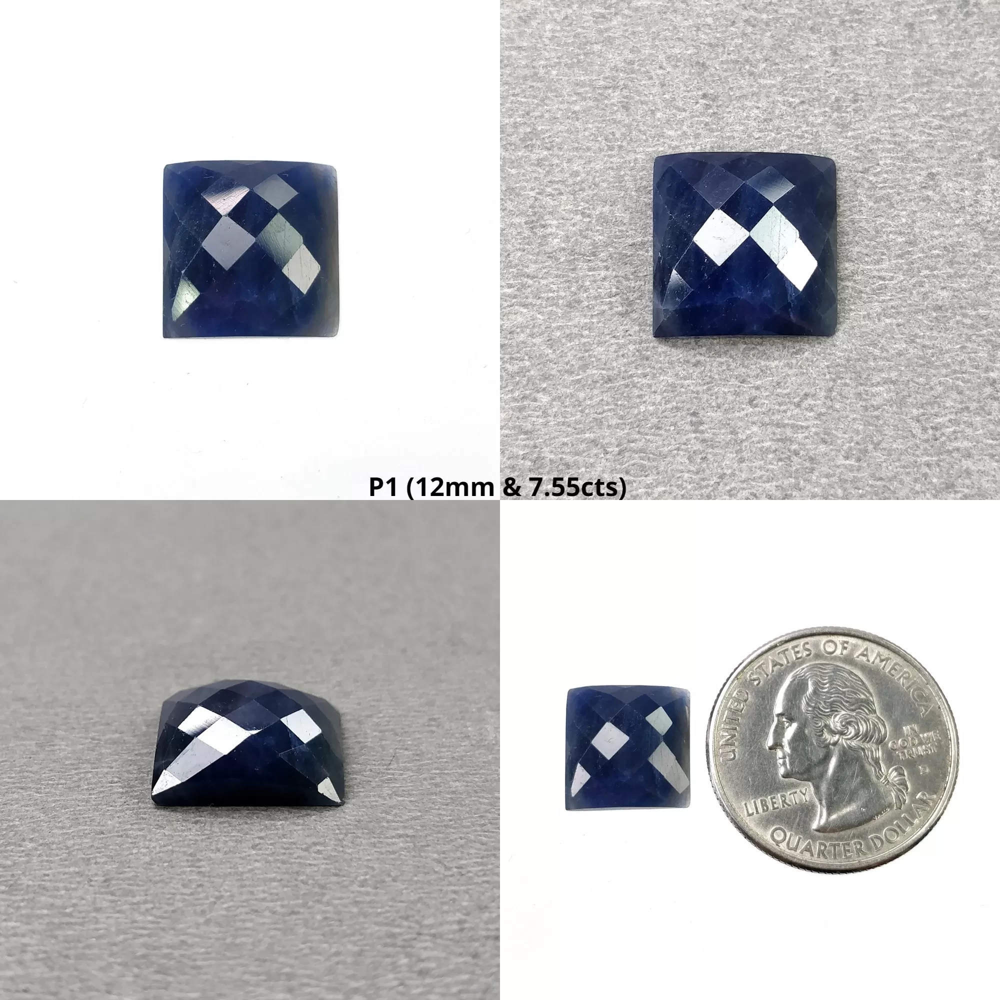 BLUE SAPPHIRE Gemstone Checker Cut : Natural Untreated Unheated Sapphire Square Cushion Shape