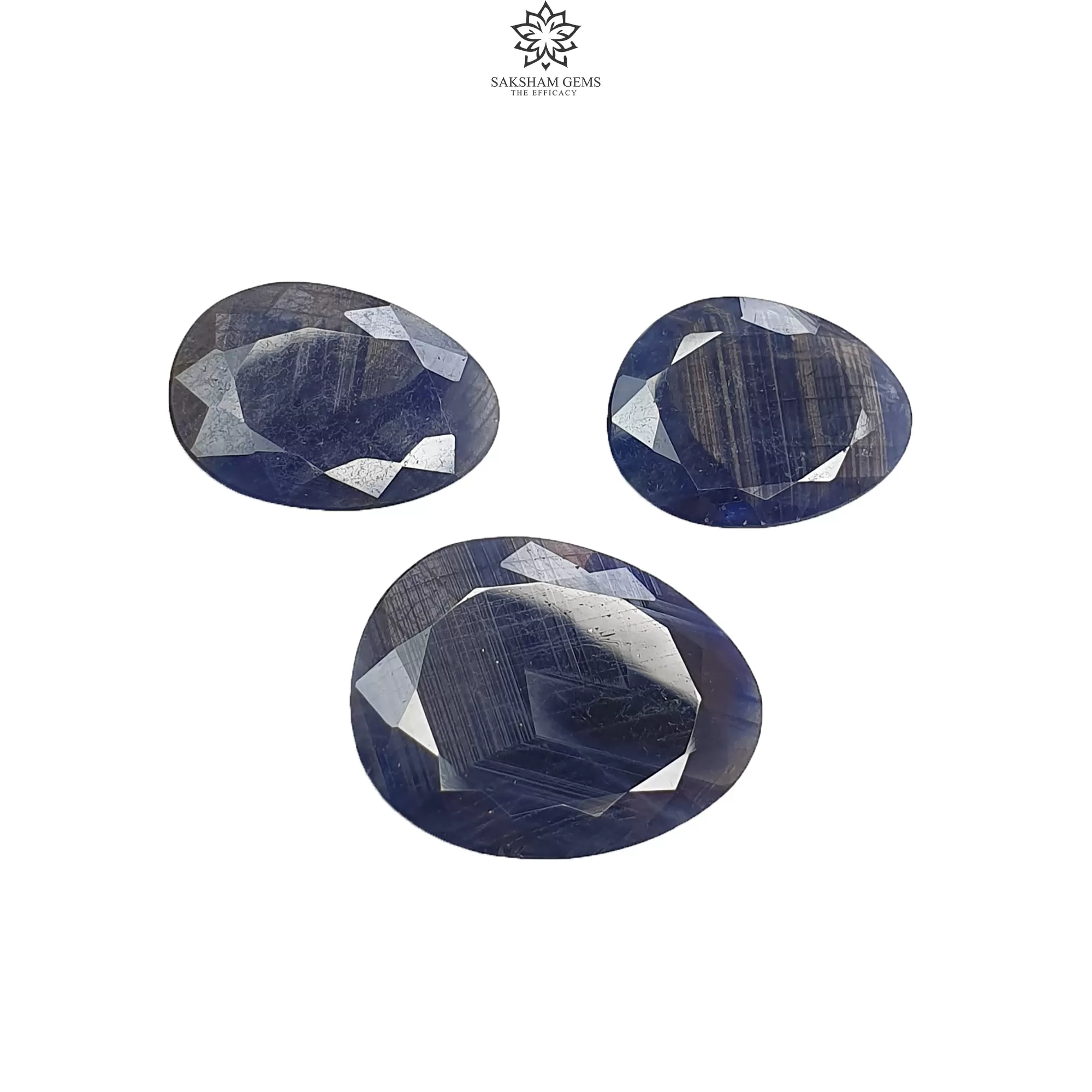 BLUE SAPPHIRE Gemstone Normal Cut : 69.20cts Natural Untreated Unheated Sapphire Egg Shape 23.5*17.5mm - 29.5*22.5mm 3pcs Set