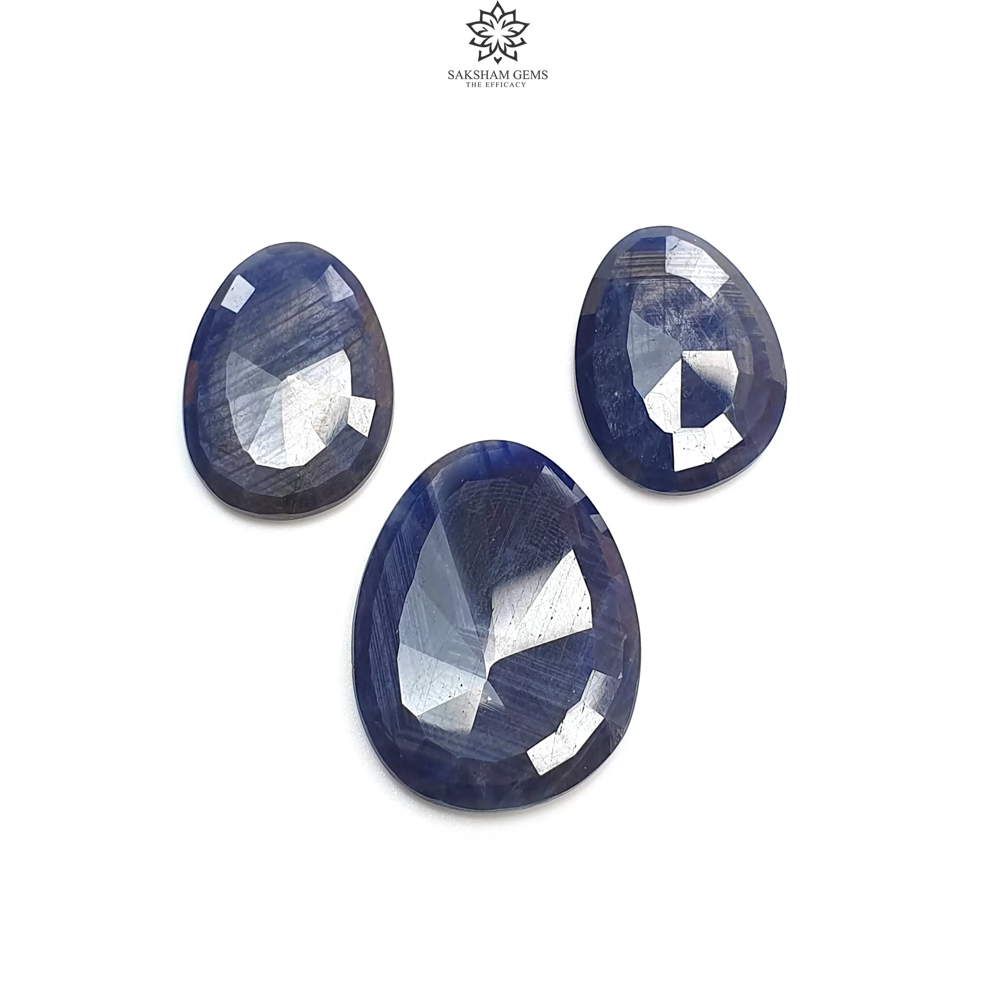 BLUE SAPPHIRE Gemstone Normal Cut : 69.20cts Natural Untreated Unheated Sapphire Egg Shape 23.5*17.5mm - 29.5*22.5mm 3pcs Set