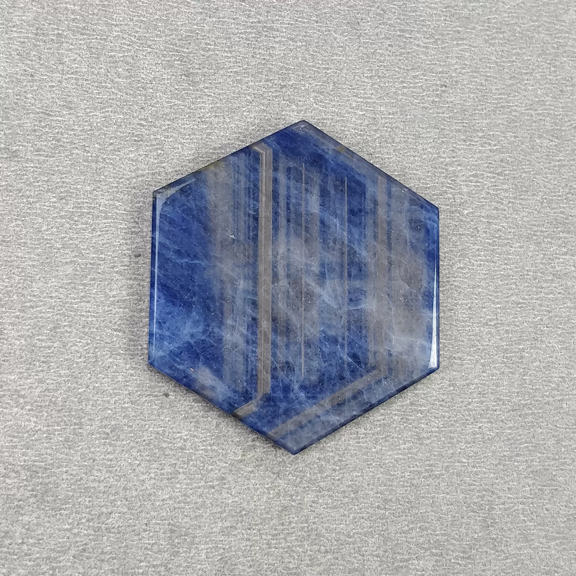 Blue Sheen SAPPHIRE Gemstone Flat Slice : 74.75cts Natural Untreated Sapphire Hexagon Shape Both Side Plain 43*37mm