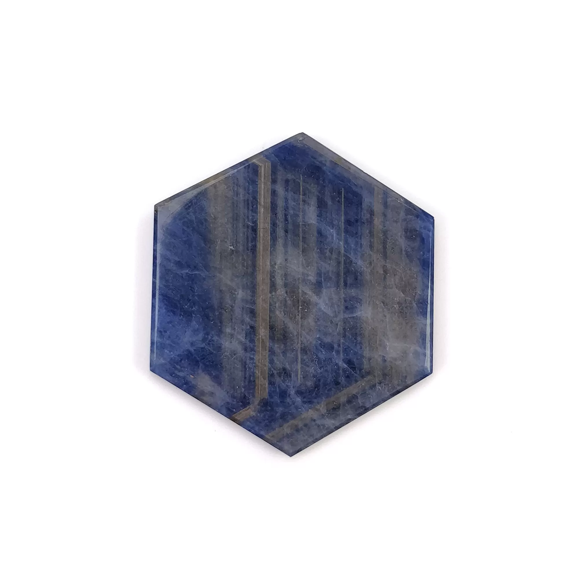 Blue Sheen SAPPHIRE Gemstone Flat Slice : 74.75cts Natural Untreated Sapphire Hexagon Shape Both Side Plain 43*37mm