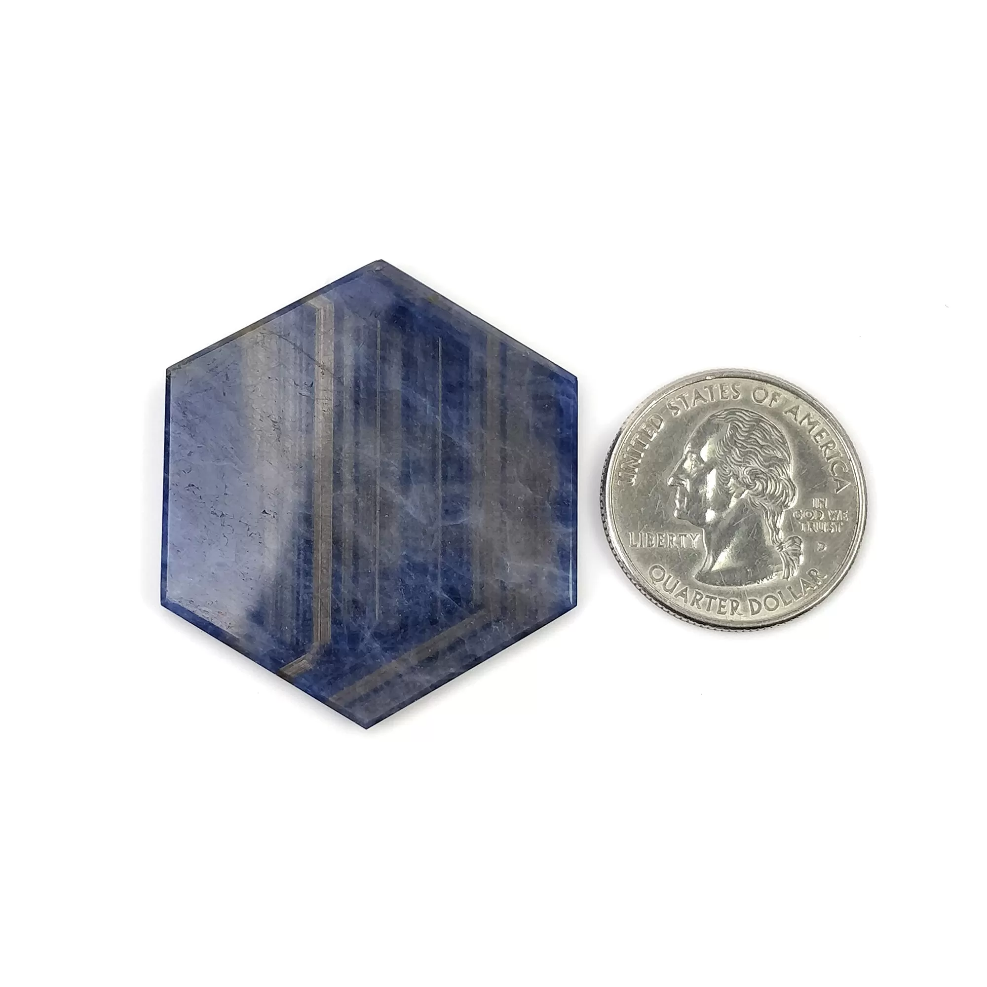 Blue Sheen SAPPHIRE Gemstone Flat Slice : 74.75cts Natural Untreated Sapphire Hexagon Shape Both Side Plain 43*37mm