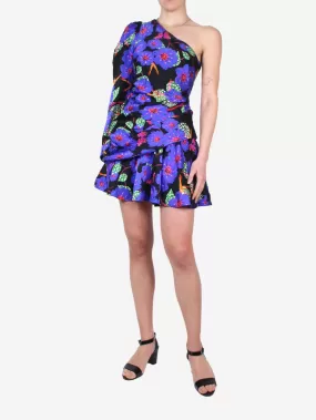 Blue silk floral one-shoulder dress - size UK 8