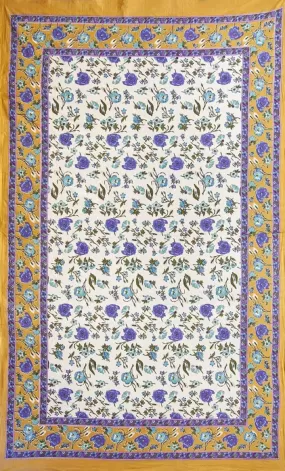 Boho Floral Printed Wall Hanging Picnic Tapestry Beige/Blue