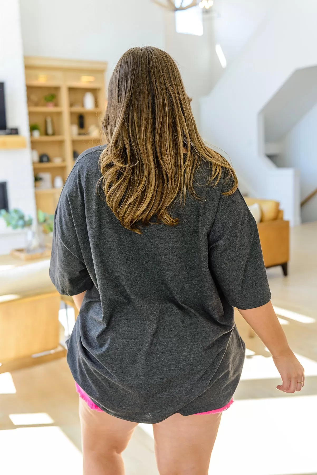 Boxy V Neck Boyfriend Tee In Charcoal