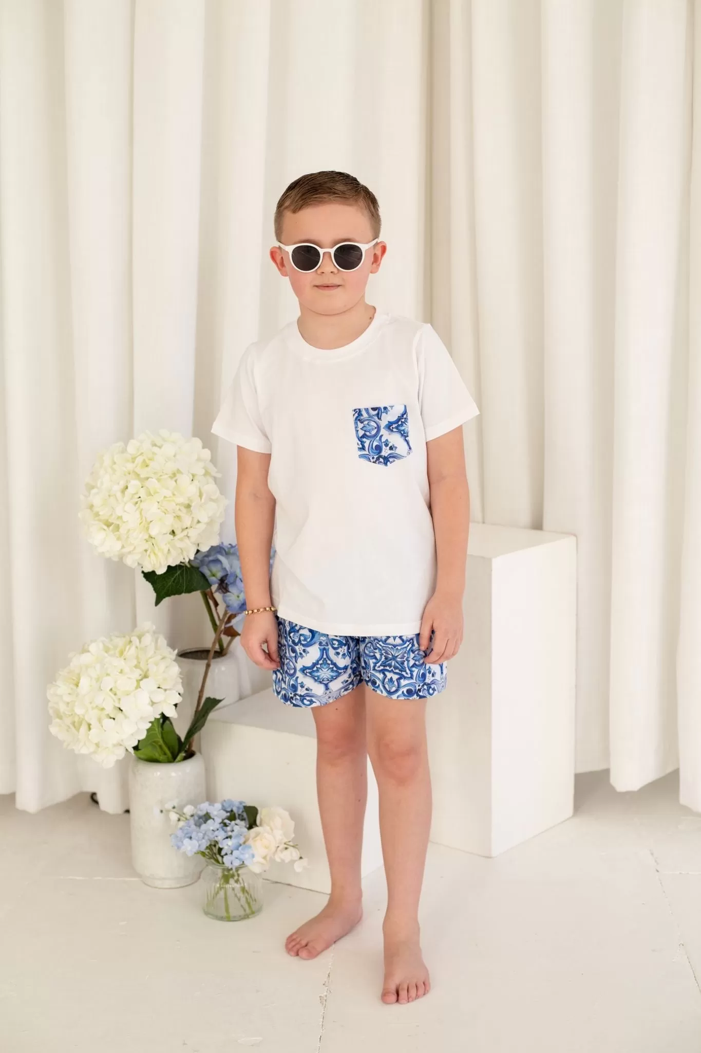 Boys Blue Capri Print Swimshorts