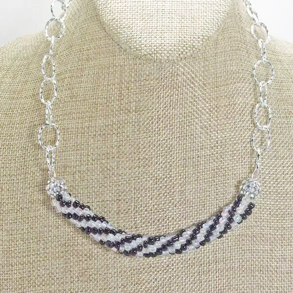 Caliope Black / White Bead Crochet Necklace