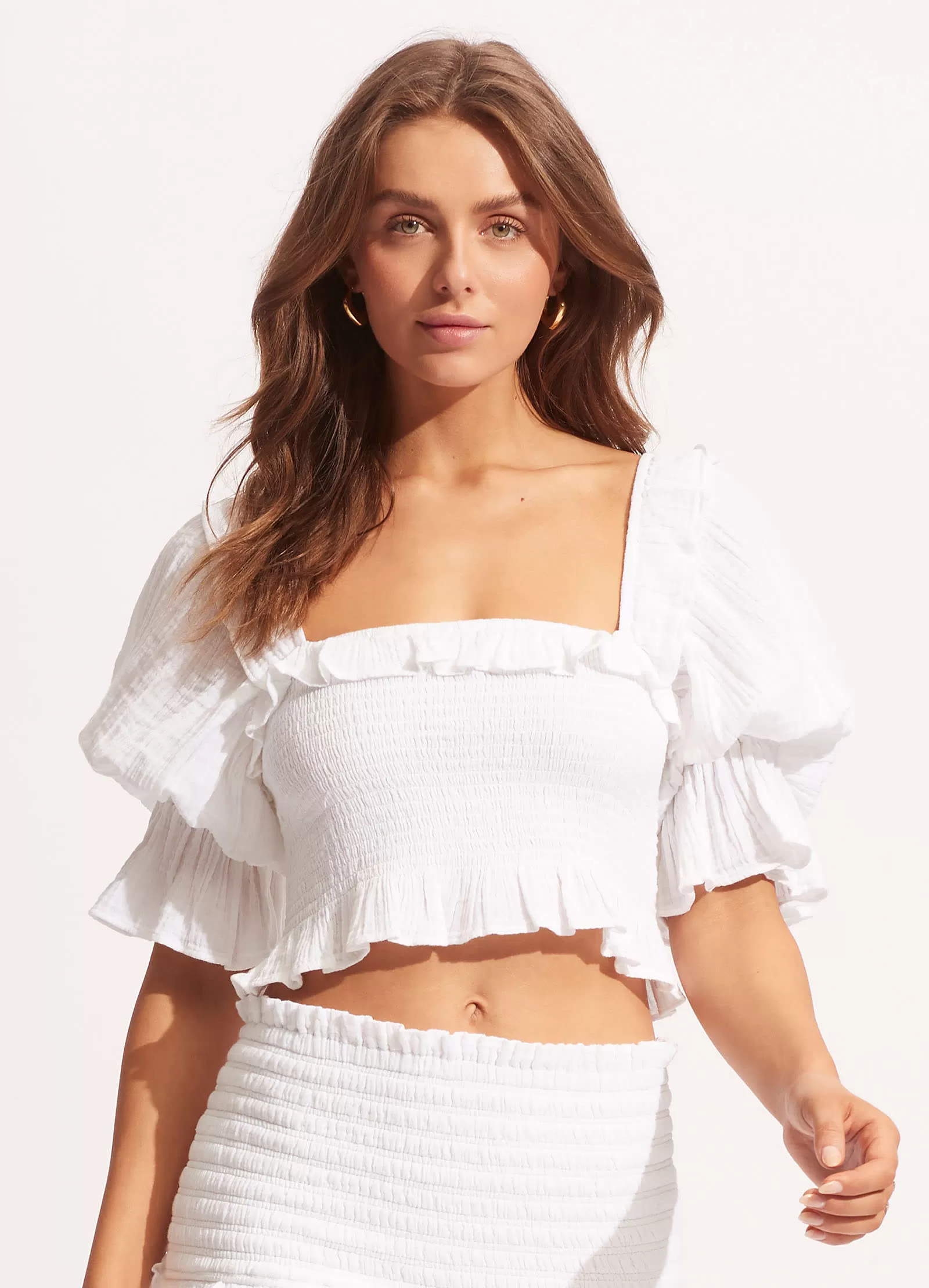 Caspian Shirring Top - White