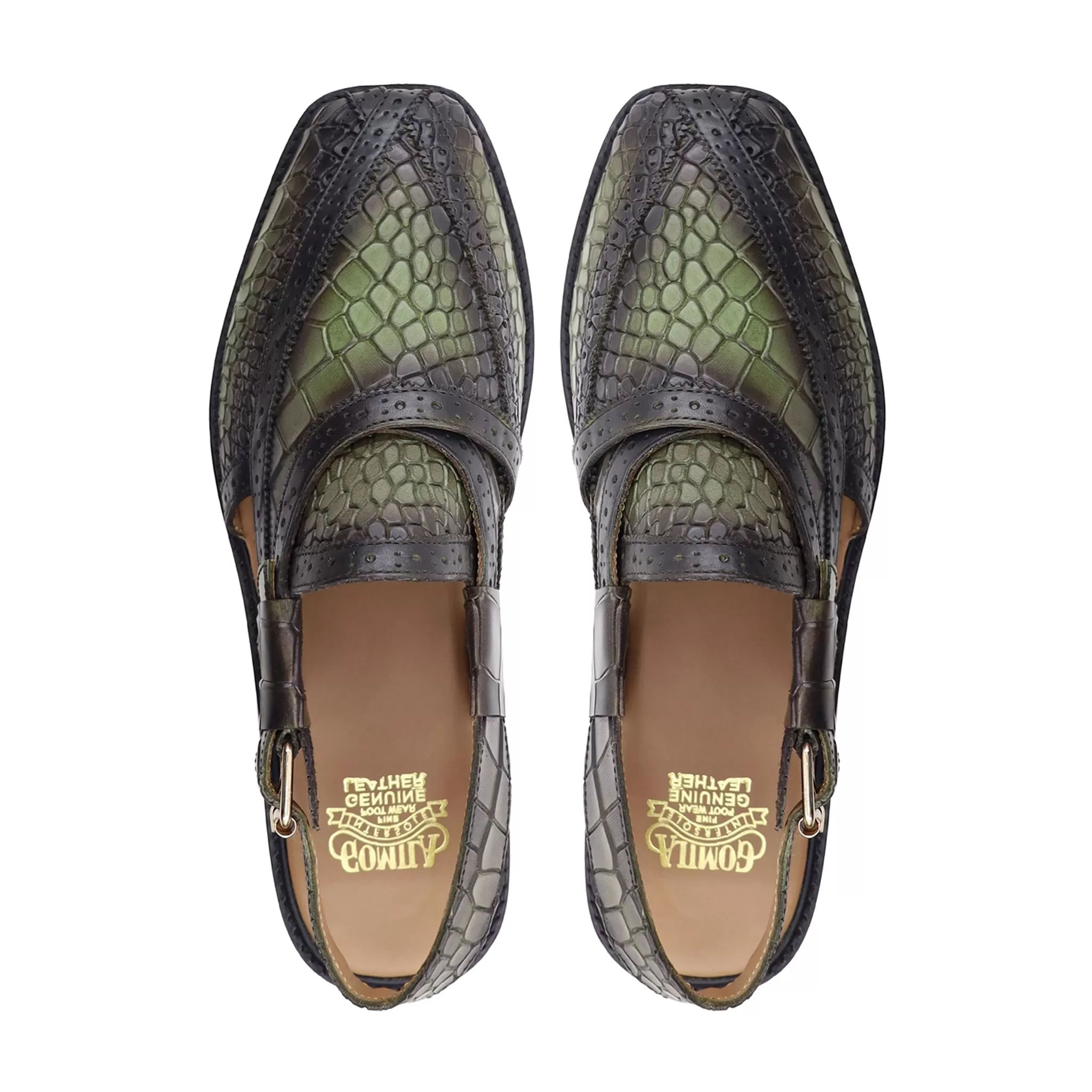 Charleroi - Men's Burnish Green Printed Crocodile Leather Sandal