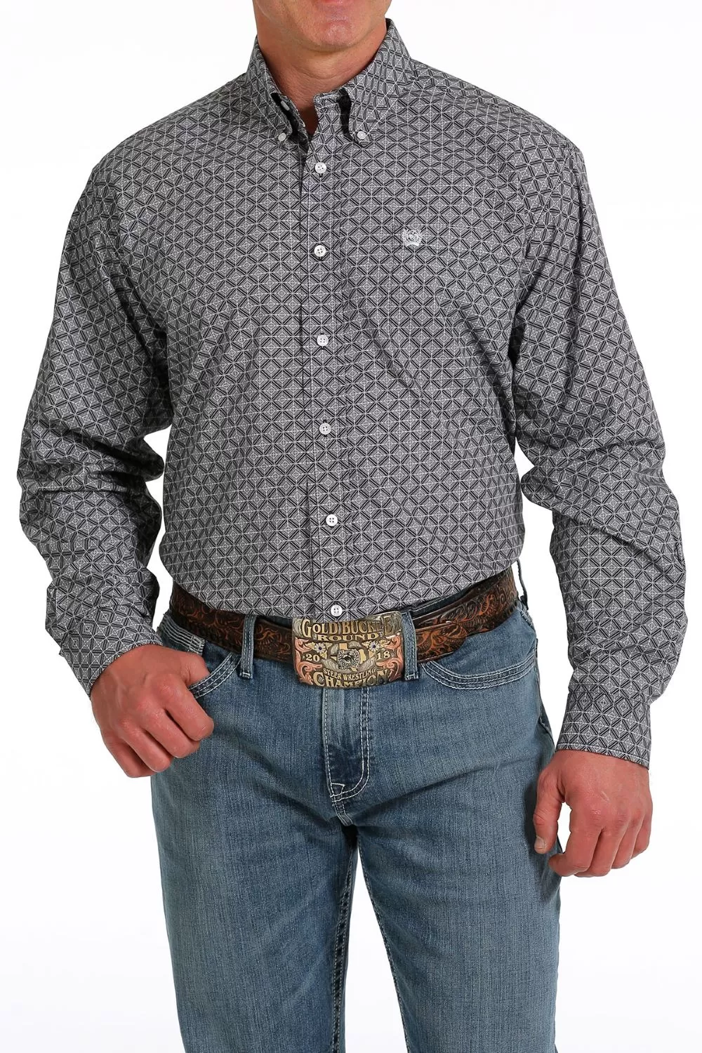 'Cinch' Men's Geo Print Classic Fit Button Down - Navy