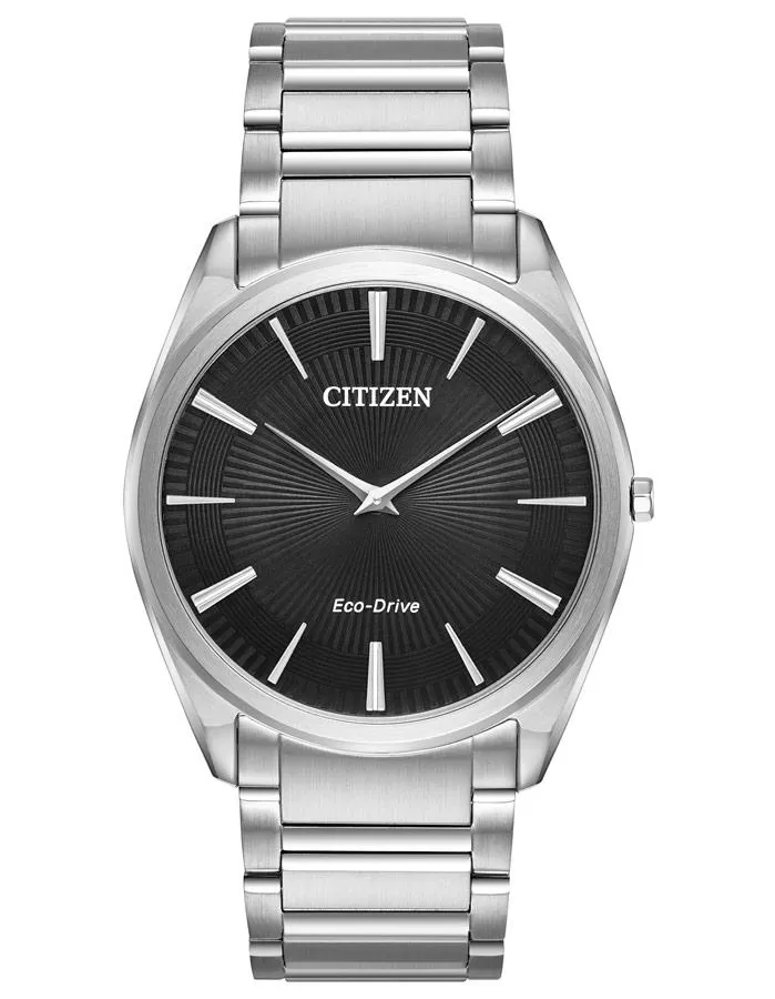 Citizen Mens Stilleto Eco-Drive Watch - Black Dial - Stainless Steel - Bracelet