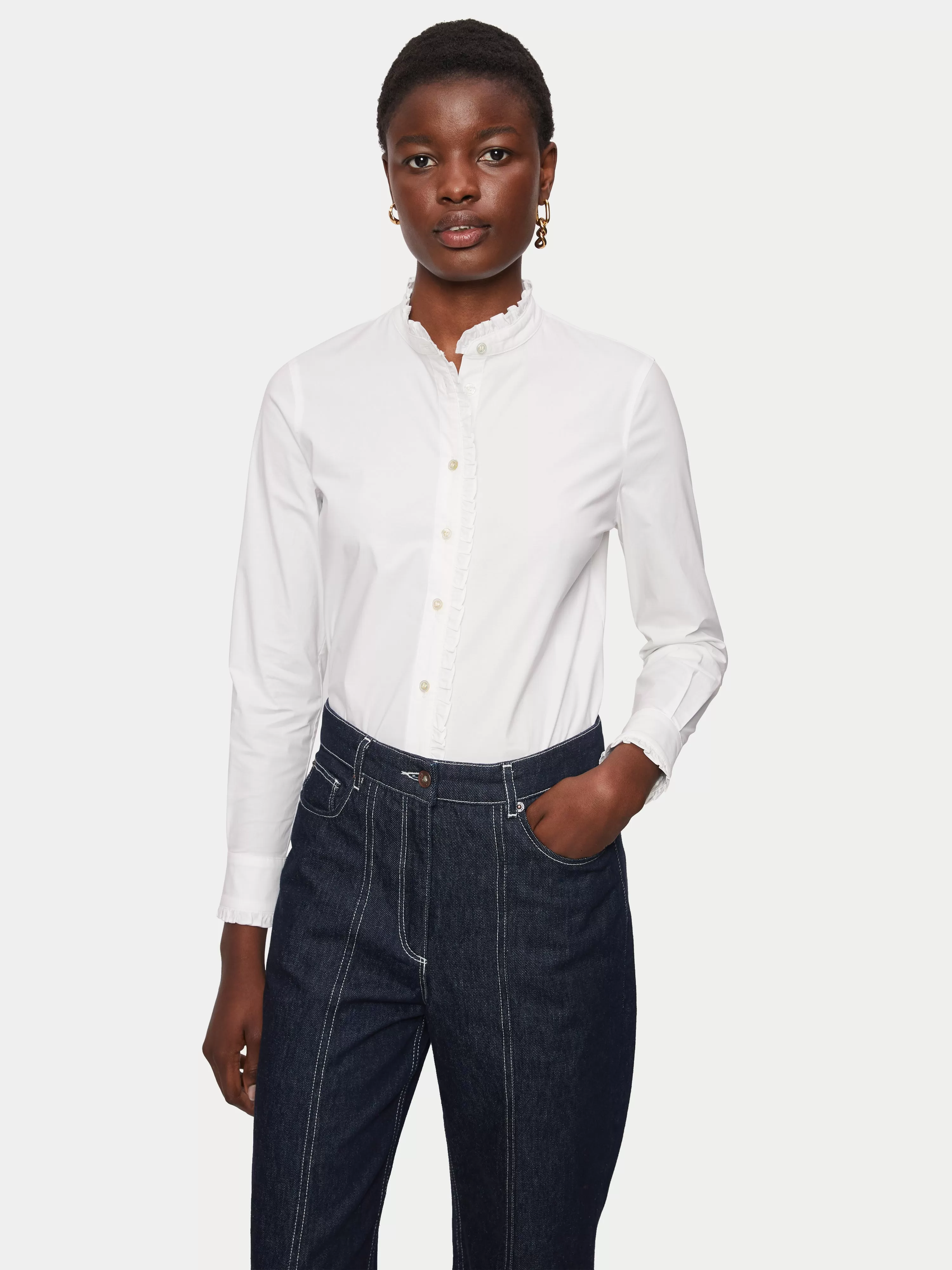 Cotton Poplin Ruffle Shirt | White