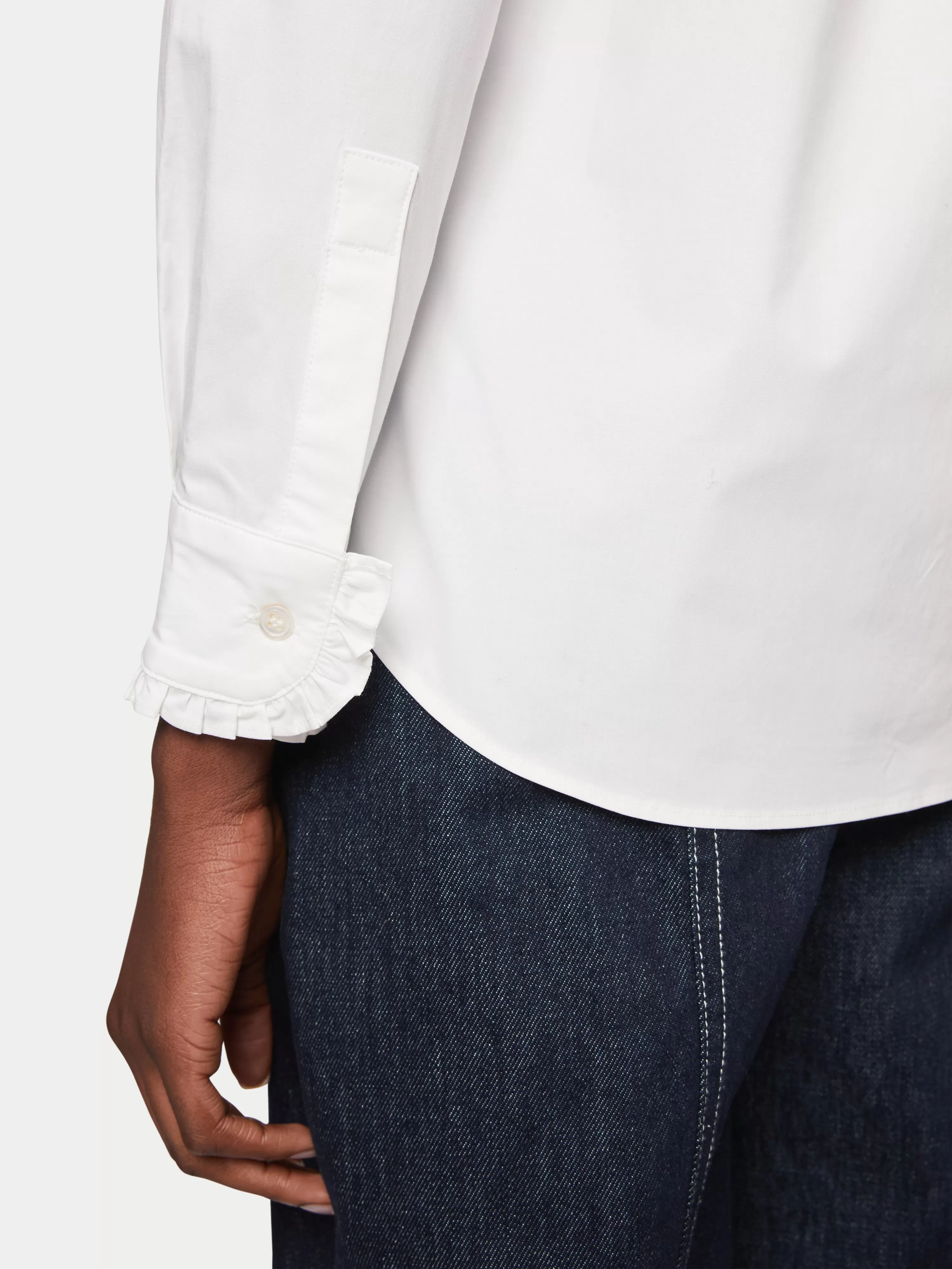 Cotton Poplin Ruffle Shirt | White