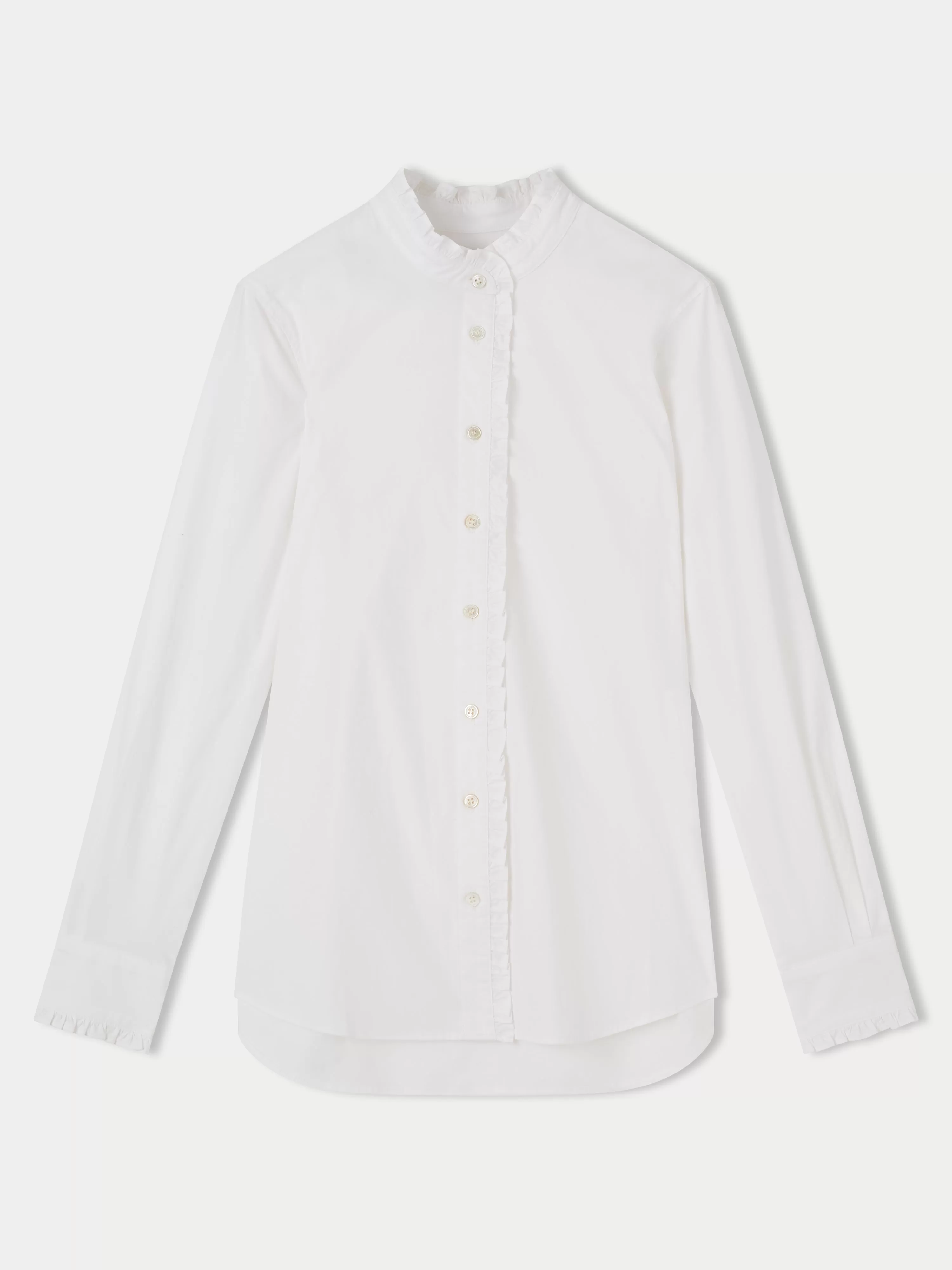 Cotton Poplin Ruffle Shirt | White