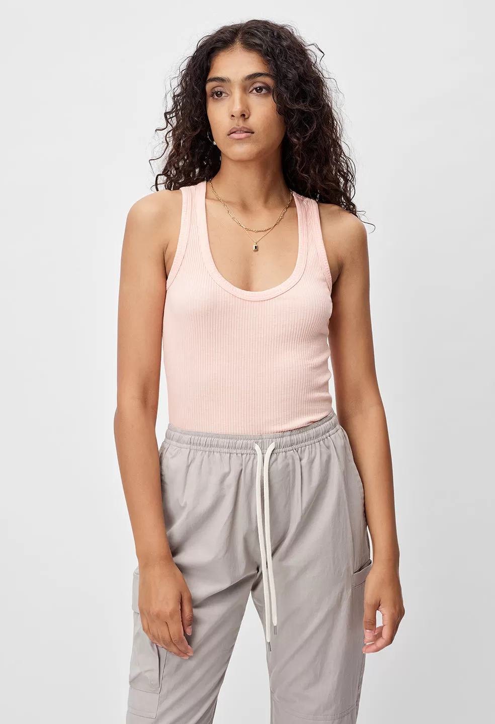 Cotton Rib Tank / Fluorescent Peach