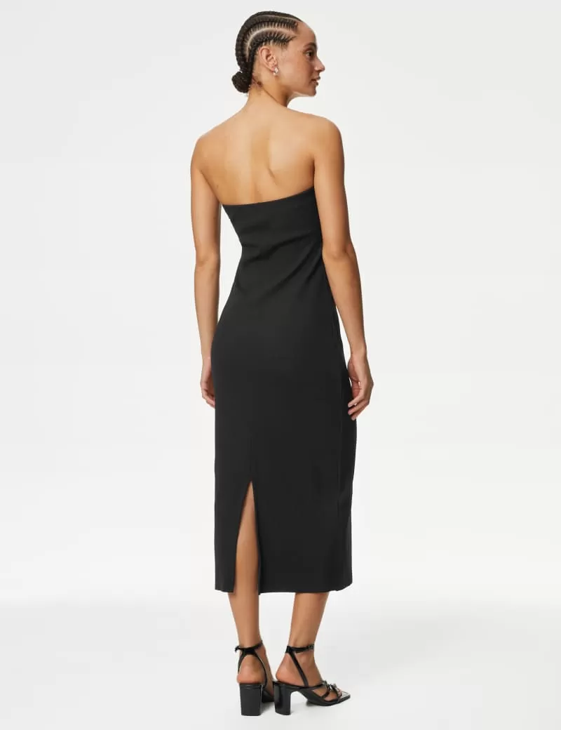 Cotton Rich Ribbed Bandeau Midi Dress