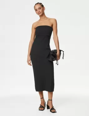 Cotton Rich Ribbed Bandeau Midi Dress