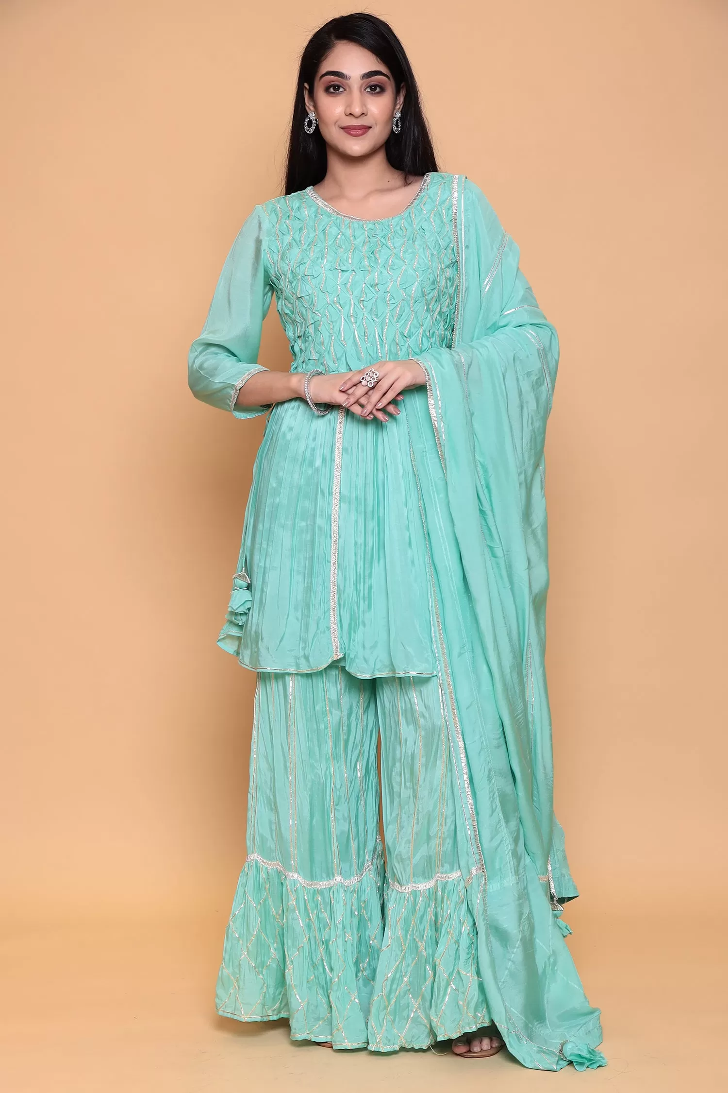 Cotton silk Suit with Gota work.