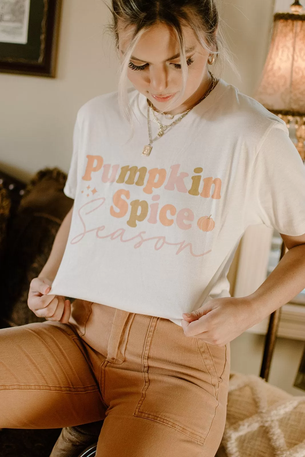 Cream Pumpkin Spice Retro Tee