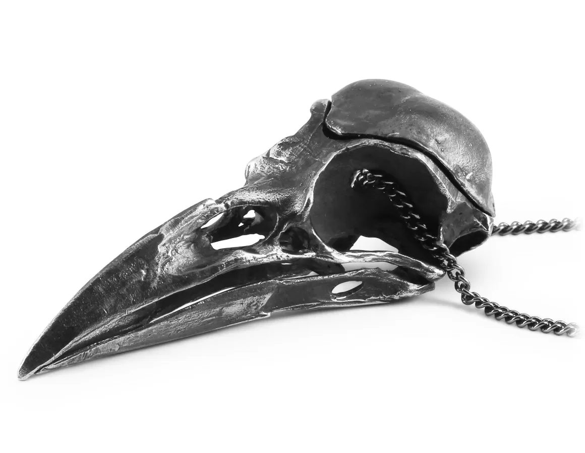 Crow Skull Locket - Silver