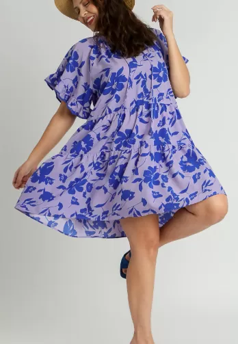 Curvy Two Tone Floral Mini Dress