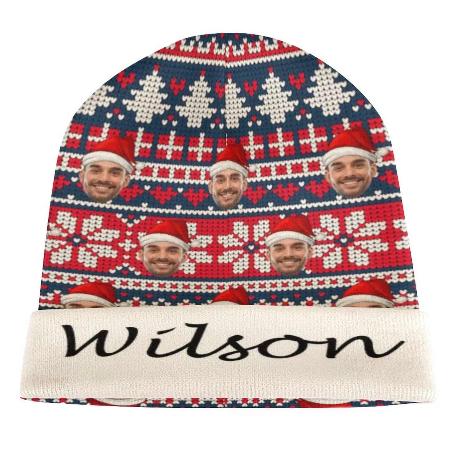 Custom Face&Name Snowflake Christmas Pattern Unisex All Over Printed Knitted Hat