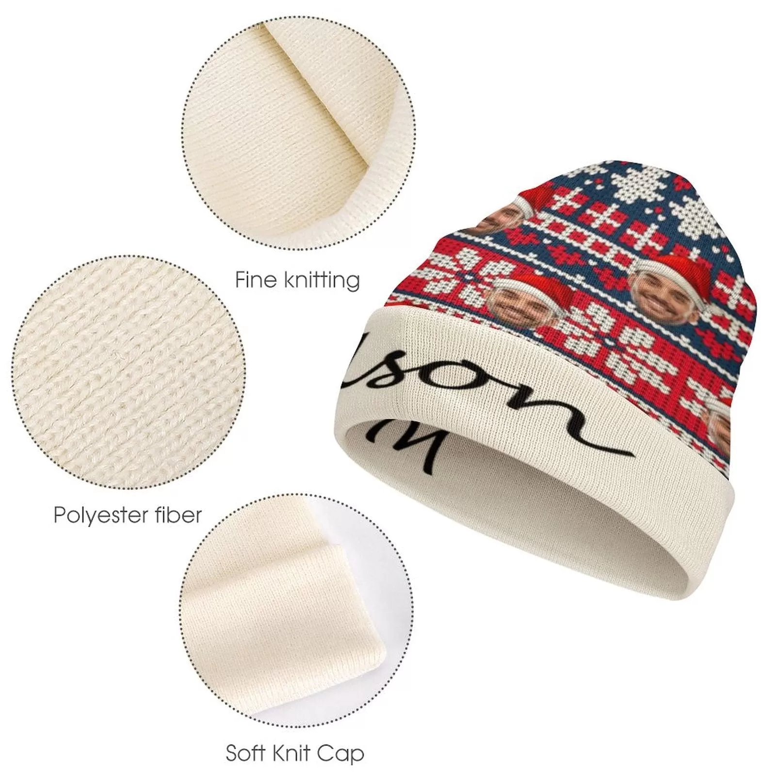 Custom Face&Name Snowflake Christmas Pattern Unisex All Over Printed Knitted Hat