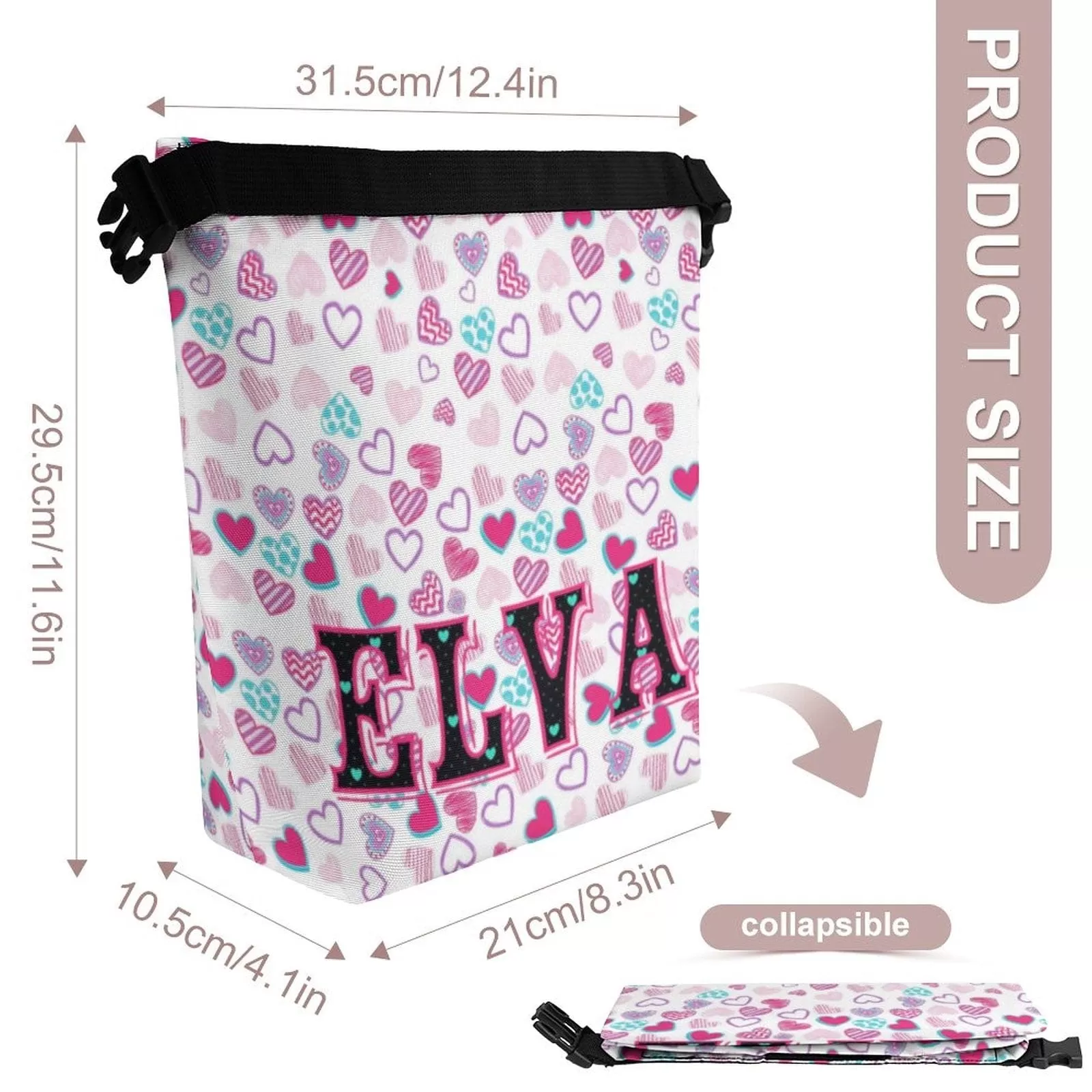 Custom Name Heart Foldable Portable Lunch Bag