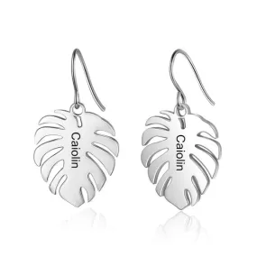 Customized Engraved Leaf Earrings For Women