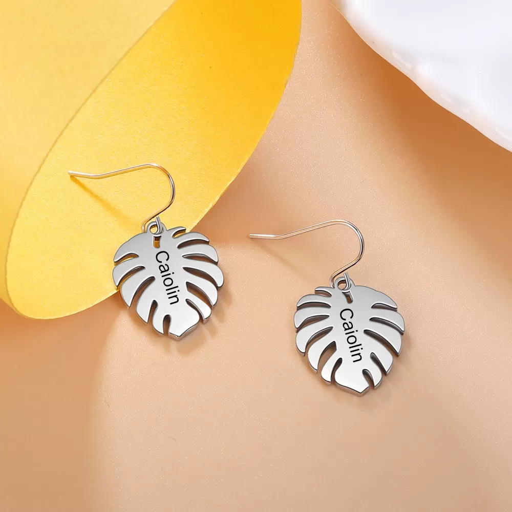 Customized Engraved Leaf Earrings For Women