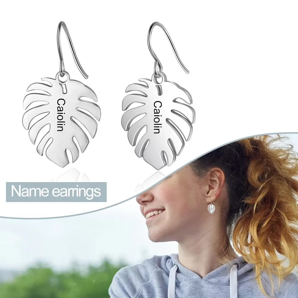 Customized Engraved Leaf Earrings For Women