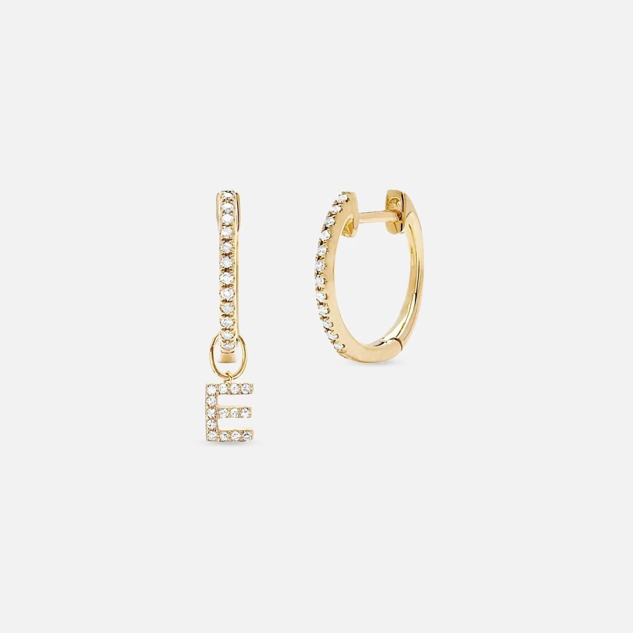 Diamond Mini Huggie With Diamond Initial Huggie Charm Earring