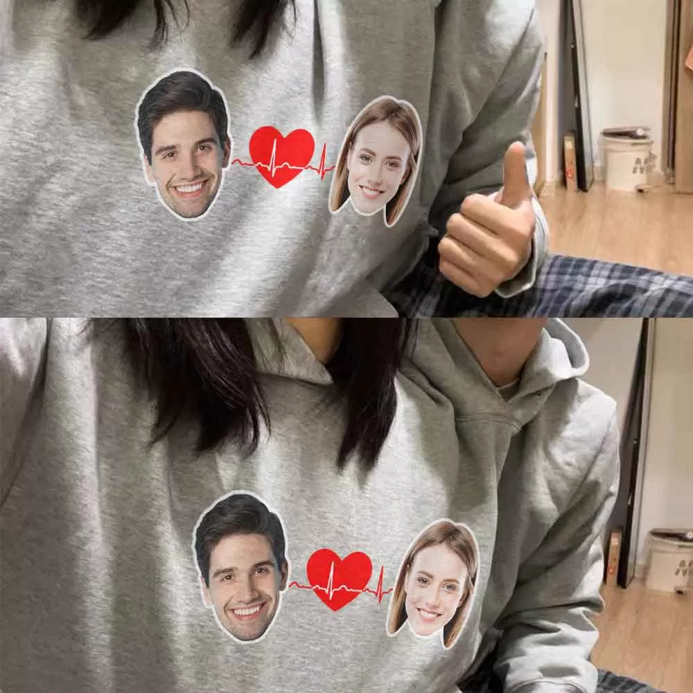 Discount Price-Custom Face Love Heart Double One-piece Hoodie Personalized Two Person Intimate Hoodie Funny Couple Valentine's Day Gift