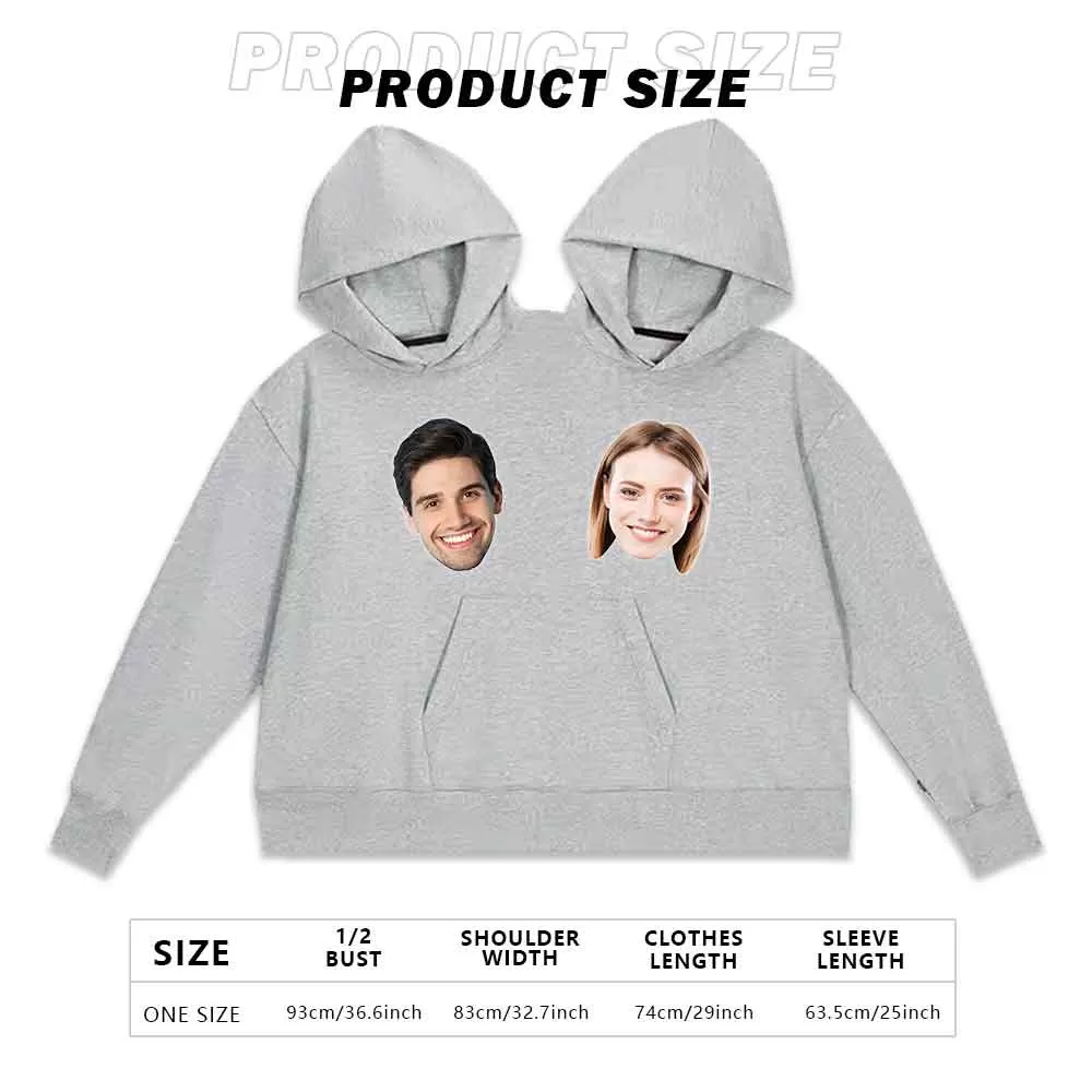 Discount Price-Custom Face Love Heart Double One-piece Hoodie Personalized Two Person Intimate Hoodie Funny Couple Valentine's Day Gift