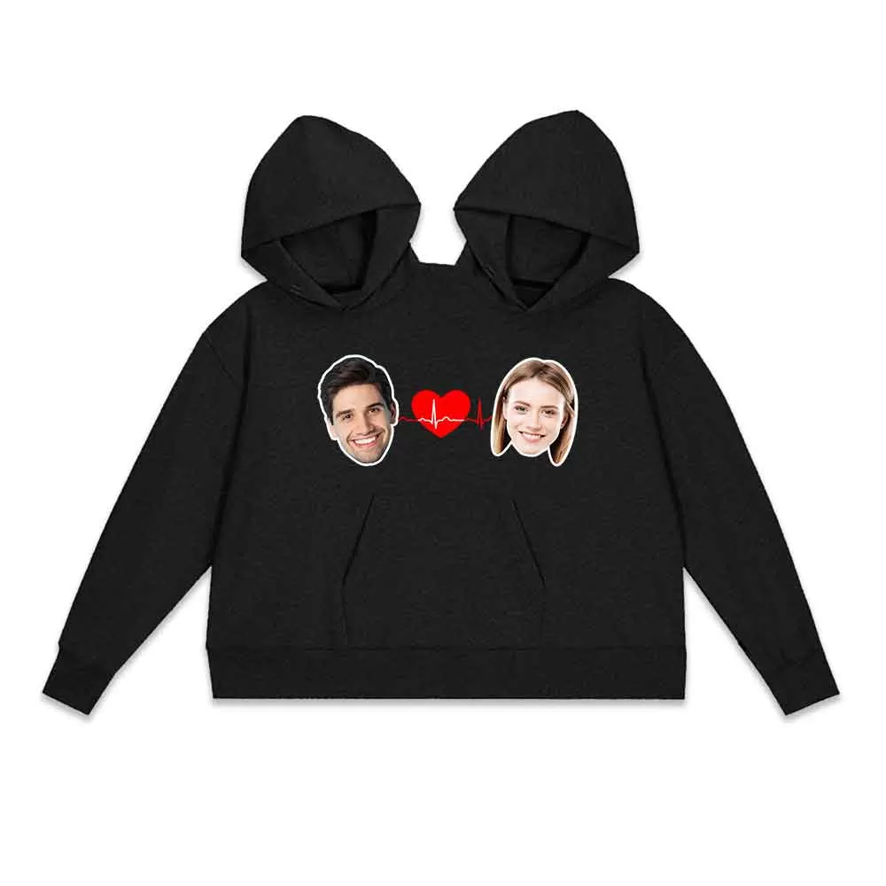 Discount Price-Custom Face Love Heart Double One-piece Hoodie Personalized Two Person Intimate Hoodie Funny Couple Valentine's Day Gift