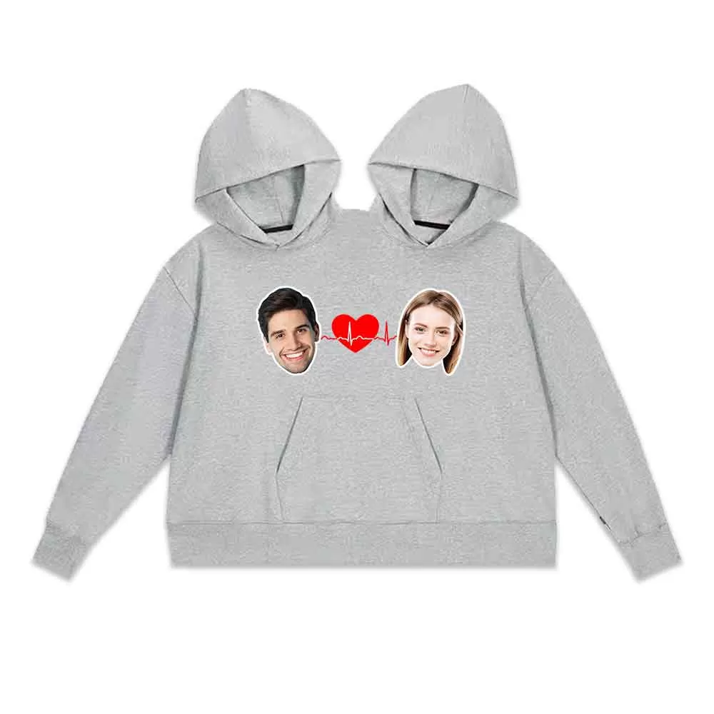 Discount Price-Custom Face Love Heart Double One-piece Hoodie Personalized Two Person Intimate Hoodie Funny Couple Valentine's Day Gift