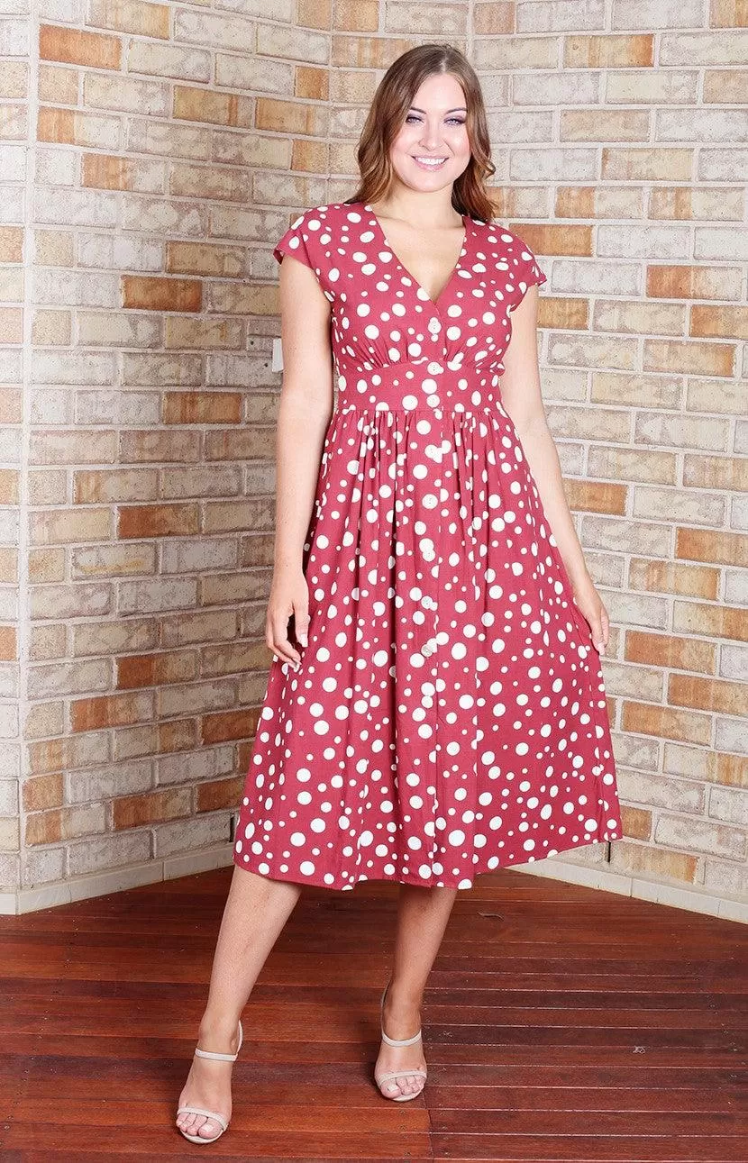 Dominique Dress - Red Polka